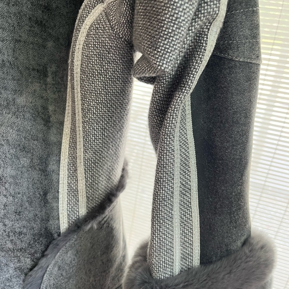 St. John Sport Genuine Fur Trim Gray Suede Jacket retail  $1,000 - Picture 4 of 11